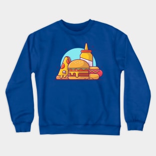 Burger, Hot Dog, Pizza, And Mustard Cartoon Crewneck Sweatshirt